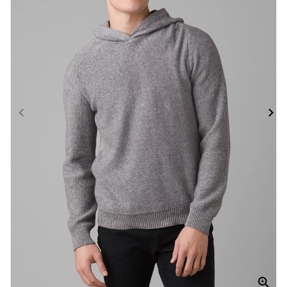 Prana 100% Organic Cotton Gray North Loop Hooded Sweater Size Medium Slim Fit